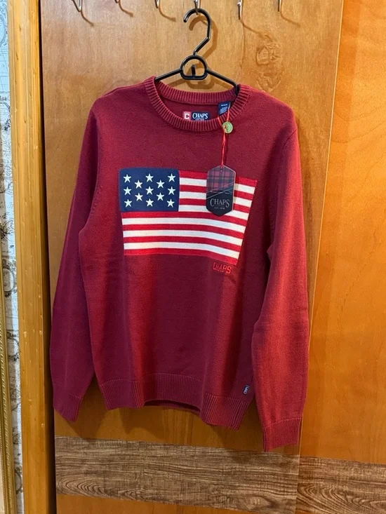 Chaps Men's Red American Flag Crewneck Sweater - Picture 1 of 2